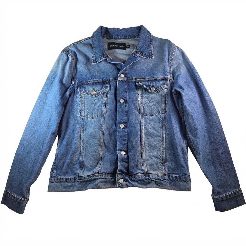 Calvin Klein Jeans Mens XXL Denim Trucker Jacket Medium Wash Blue Button Front